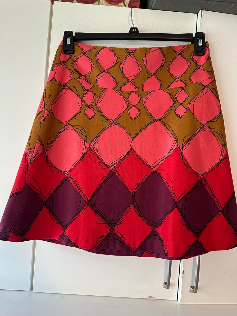 🌸 Sevier Skirts A-Line Flare Skirt Pink Brown Purple Geometric Print Size M